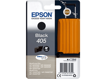Paquet de cartouche d'encre Epson Black 405 avec encre noire et valise orange.