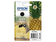 Emballage de cartouche d'encre Epson. Encre noire, ananas. L'emballage comprend des infos produit et un guide.
