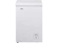 Congélateur coffre blanc avec un cadran de contrôle et le logo 'Everglades'.