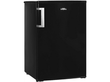 Charger l&#39;image dans la galerie, Mini-réfrigérateur noir sur fond blanc. Il a une poignée argentée et le logo de la marque sur la porte.
