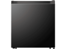 Charger l&#39;image dans la galerie, Un réfrigérateur noir avec une porte gris foncé et un dessus en acier inoxydable. La porte est brillante.
