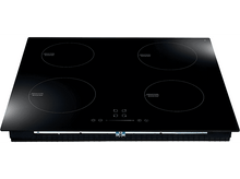 Charger l&#39;image dans la galerie, Table de cuisson à induction noire avec quatre brûleurs circulaires et commandes tactiles.
