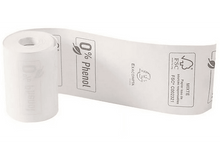 Charger l&#39;image dans la galerie, Rouleau de papier thermique avec texte et logo, avec une étiquette. Fond blanc.
