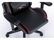 Charger l&#39;image dans la galerie, Une chaise de jeu noire avec une garniture rouge et les mots EXTREME GAMER sur l&#39;appuie-tête.
