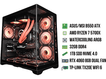 Charger l&#39;image dans la galerie, Un boîtier d&#39;ordinateur avec des composants internes éclairés. Le texte décrit les pièces.
