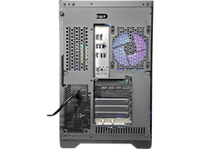 Charger l&#39;image dans la galerie, Arrière d&#39;un boîtier d&#39;ordinateur avec divers ports, ventilateur et alimentation.
