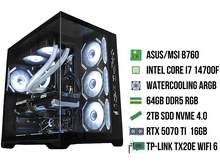 Charger l&#39;image dans la galerie, Un boîtier d&#39;ordinateur ouvert, montrant des composants avec un éclairage blanc. Les textes étiquettent certains composants.
