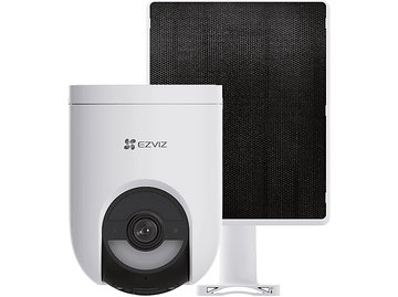 Caméra de sécurité blanche avec panneau solaire.