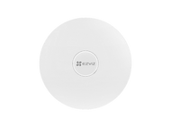 Caméra de sécurité circulaire blanche avec logo EZVIZ au centre. Design minimaliste.
