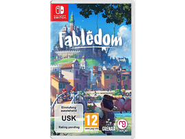 Illustration de la boîte de jeu pour Fabledom, avec des illustrations colorées d