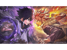 Charger l'image dans la galerie, Deux personnages d'anime face à face, avec un arrière-plan sombre et enflammé.

