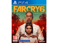 La jaquette du jeu Far Cry 6 PS4 avec un homme tenant un enfant.