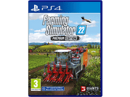 Boîte du jeu Farming Simulator 22. Une moissonneuse-batteuse dans un champ, ciel bleu et oiseau.