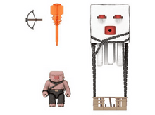 Charger l&#39;image dans la galerie, Jouets sur le thème de Minecraft: une structure en forme de ballon, une arbalète, une masse et une figurine de porc.
