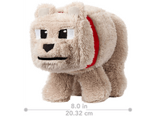 Charger l&#39;image dans la galerie, Peluche d&#39;ours Minecraft, marron clair avec collier rouge. Fond blanc, dimensions en bas.
