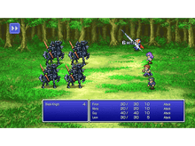 Charger l&#39;image dans la galerie, Scène de RPG 8 bits. Chevaliers à cheval contre héros dans une forêt. Statistiques de santé et d&#39;attaque.
