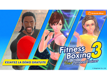 Charger l'image dans la galerie, Couverture du jeu Fitness Boxing 3. Trois personnages animés, titre et logo Nintendo eShop sur fond bleu.
