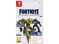 Boîte de jeu Fortnite avec personnages Transformers. Inclut 1000 V-Bucks. Logo Nintendo Switch en haut à gauche.