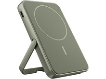 Charger l&#39;image dans la galerie, Chargeur sans fil vert olive sur support. Le chargeur a un cercle blanc et un trait fin.
