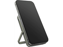 Charger l&#39;image dans la galerie, Un téléphone noir est soutenu par un support vert. Il est incliné.
