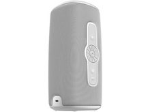 Charger l&#39;image dans la galerie, Un haut-parleur cylindrique blanc avec des boutons de commande et un port USB.
