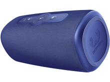 Charger l&#39;image dans la galerie, Une enceinte bleue cylindrique avec des boutons de commande sur le dessus et le logo Fresh Rebel sur le côté.

