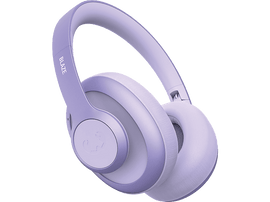 Casque lavande sur fond noir avec le mot 