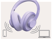 Charger l&#39;image dans la galerie, Casque violet avec symboles de connexion sans fil, et contour de téléphone et ordinateur portable.
