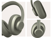 Charger l&#39;image dans la galerie, Trois vues d&#39;un casque vert. Gros plans montrant les détails des écouteurs et du bandeau.
