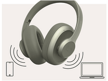 Charger l&#39;image dans la galerie, Casque avec ondes sonores. Un téléphone et un ordinateur portable sont également affichés.
