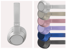 Charger l&#39;image dans la galerie, Casque blanc et une rangée de casques de plusieurs couleurs: gris, beige, rose, violet, bleu et noir.
