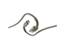 Charger l&#39;image dans la galerie, Un câble USB beige avec un connecteur USB-C et un connecteur USB-A sur fond blanc. Le câble est incurvé.

