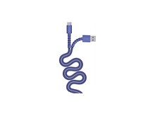 Charger l&#39;image dans la galerie, Un câble de charge USB bleu. Il possède des connecteurs USB-C et USB-A, et le câble est à motifs et enroulé.
