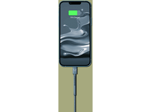 Charger l&#39;image dans la galerie, iPhone bleu en charge à 75% avec un écran d&#39;accueil sur fond vert.
