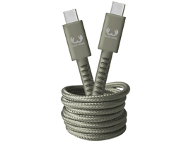 Deux câbles USB-C gris enroulés ensemble. Chaque câble porte un logo Fresh 