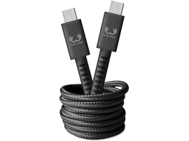 Câble de chargement USB-C noir enroulé, avec logo Fresh 