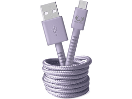 Un câble USB-C violet enroulé autour d