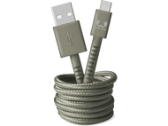 Câble USB vers USB-C vert olive, enroulé et connecté. Logo Fresh 'n Rebel à l'extrémité USB-C.
