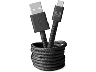 Câble USB-C noir avec logo Fresh Rebel, avec un câble tressé noir et un connecteur USB.