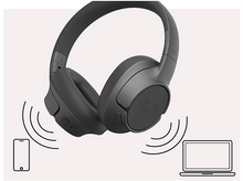 Charger l&#39;image dans la galerie, Casque noir avec ondes radio. Un téléphone et un ordinateur portable sont affichés.
