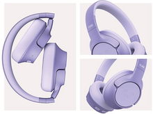 Charger l&#39;image dans la galerie, Trois vues de casque violet: plié, vue de côté droit et vue de dessus.
