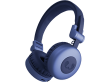 Charger l&#39;image dans la galerie, Casque circum-auriculaire bleu. Fond noir. Le casque est incliné, montrant les oreillettes.
