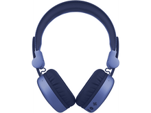 Charger l&#39;image dans la galerie, Casque sans fil bleu et bleu marine sur fond blanc, vue de dessus.
