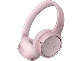 Casque rose avec un logo blanc et le mot 