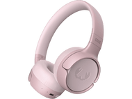 Casque rose avec un logo blanc et le mot 'CODE' sur l'écouteur droit, fond sombre.