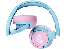 Charger l&#39;image dans la galerie, Casque bleu et rose plié, vue latérale, fond blanc.
