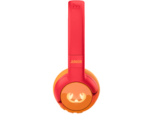 Charger l&#39;image dans la galerie, Casque orange et rouge avec &#39;JUNIOR&#39; sur le bandeau, sur fond blanc.
