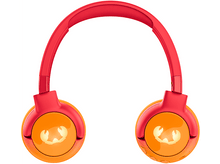 Charger l&#39;image dans la galerie, Casque rouge et orange, avec des écouteurs oranges affichant un logo.
