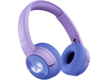 Charger l&#39;image dans la galerie, Casque sans fil violet et bleu avec logo sur l&#39;écouteur, isolé sur fond blanc.
