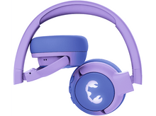 Charger l&#39;image dans la galerie, Casque violet et bleu plié. L&#39;écouteur droit affiche une icône de crabe blanc.
